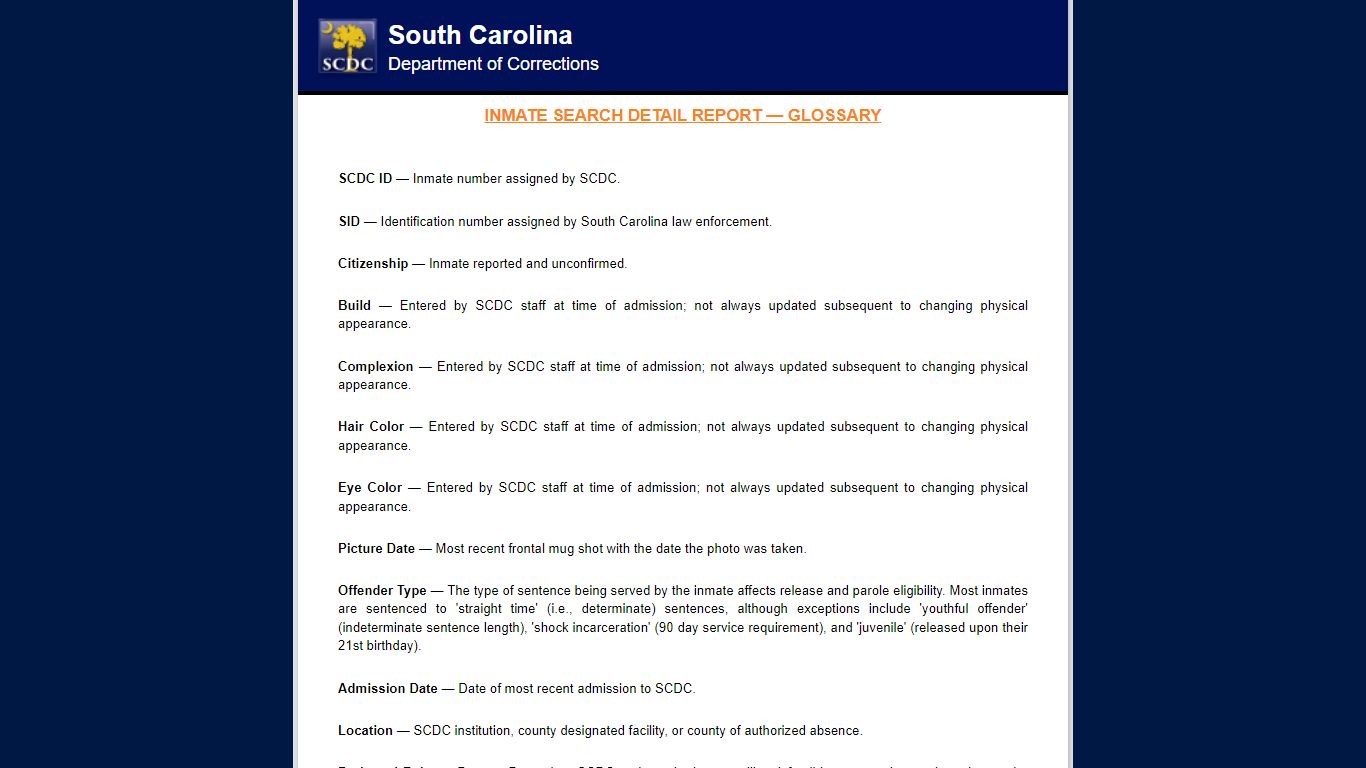 Incarcerated Inmate Search - SCDC